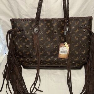 Montana West Monogrammed coffee Brown Fringed Tote